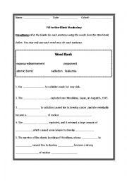 English Worksheet: Atomic Bomb Fill-in-the-Blanks