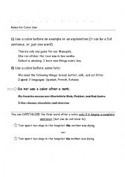 English Worksheet: colon and semicolon rules