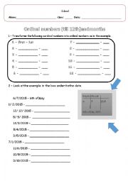 English Worksheet: ordinal number till 12