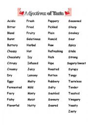 taste adjectives food worksheet describing vocabulary