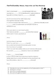 English Worksheet: top chart song Four Five Seconds by Rihanna West McCartney