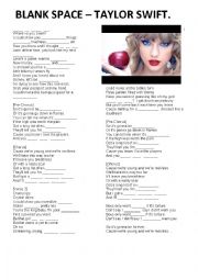 Blank Space Taylor Swift Esl Worksheet By Daiangeli