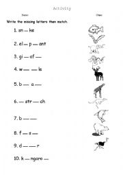 English Worksheet: animals names