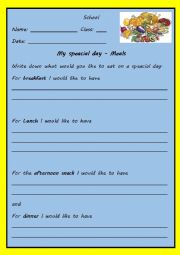 English Worksheet: my speacial day meals