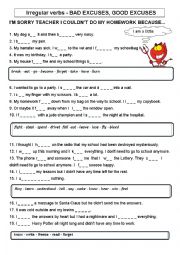 English Worksheet: simple past good and bad excuses