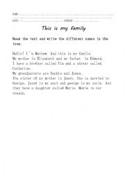English Worksheet: THIS IS Y FAMILY_reading worksheet