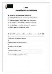 English Worksheet: Present Perfect Vs Past Simple