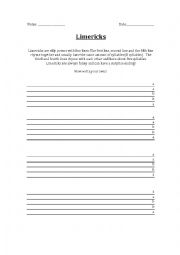 English Worksheet: limericks