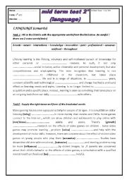English Worksheet: mid term test 2 arts (language tasks)