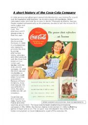 English Worksheet: Coca-Cola History - Reading comprehension + grammar test