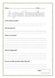 English Worksheet:  a great invention