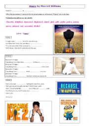 English Worksheet: Happy by Pharrell Williams (oral comp & voc happy)