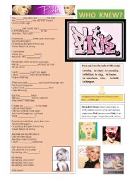 English Worksheet: who knew -pink