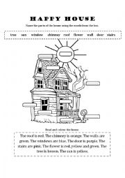 English Worksheet: Parts of the house - HAPPY HOUSE