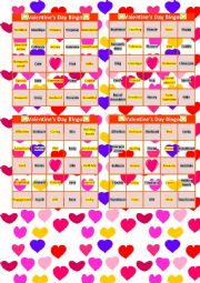 English Worksheet: Valentines Day Bingo