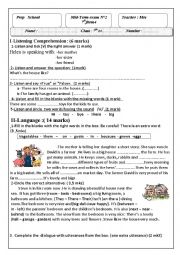 English Worksheet: mid -term test n2 7th form