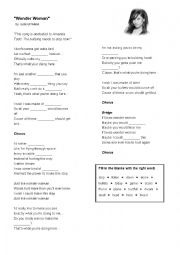 English Worksheet: Just like wonder woman song against bullying