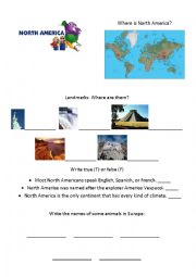 English Worksheet: North America