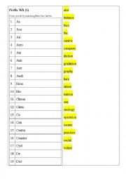 English Worksheet: prefix game