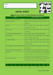English Worksheet: Hotel Staff:matching_1