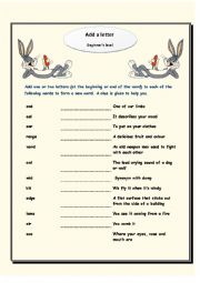 English Worksheet: Add a letter 1- beginners level