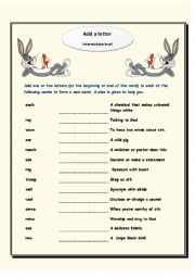 English Worksheet: Add a letter 2- intermediate level