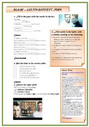 English Worksheet: Blame - Calvin Harris and John Newman