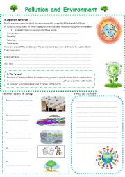 English Worksheet: pollution and the environment