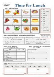 English Worksheet: Time for Lunch / Group session