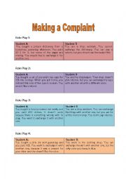 English Worksheet: Making a Complaint; Flashcards for Role Play