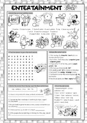 English Worksheet: Entertainment Vocabulary Exercises