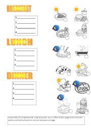 English Worksheet: breakfast, lunch and dinner