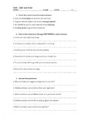 English Worksheet: Diet and healthy food test
