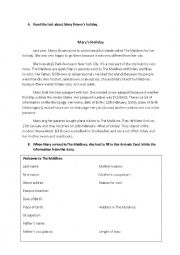 English Worksheet: Marys holiday