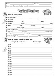 English Worksheet: Cardinal Numbers (1 - 1000)