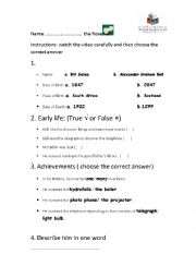 English Worksheet: ALEXANDER GRAHAM BELL- Biography