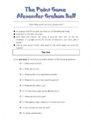 English Worksheet: Point Game- Alexander Graham Bell