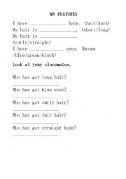 English Worksheet: My features