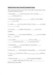 English Worksheet: Simple Present vs. Present Progressive 