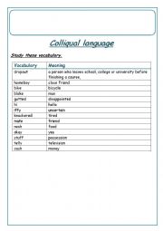 English Worksheet: colliqual langua