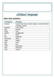 English Worksheet: colliqual langua