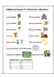 English Worksheet: Subject pronouns and possessive adjectives
