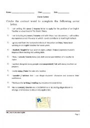 English Worksheet: Letter of Application: Circle the right answer