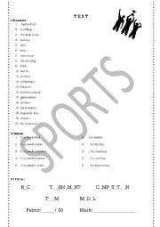 English Worksheet: Sports -  a short test