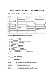 English Worksheet: Past Simple verb to be exercises
