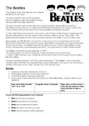 English Worksheet: The Beatles- grammar and reading practice