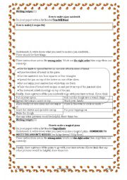 English Worksheet: writing instructions or recipes