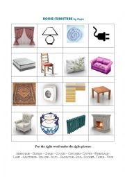 English Worksheet: House Furniture Pictionary