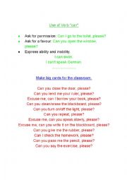 English Worksheet: Use of Verb Can