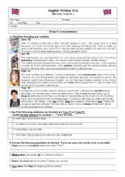 English Worksheet: Test_Going back to school / Holidays